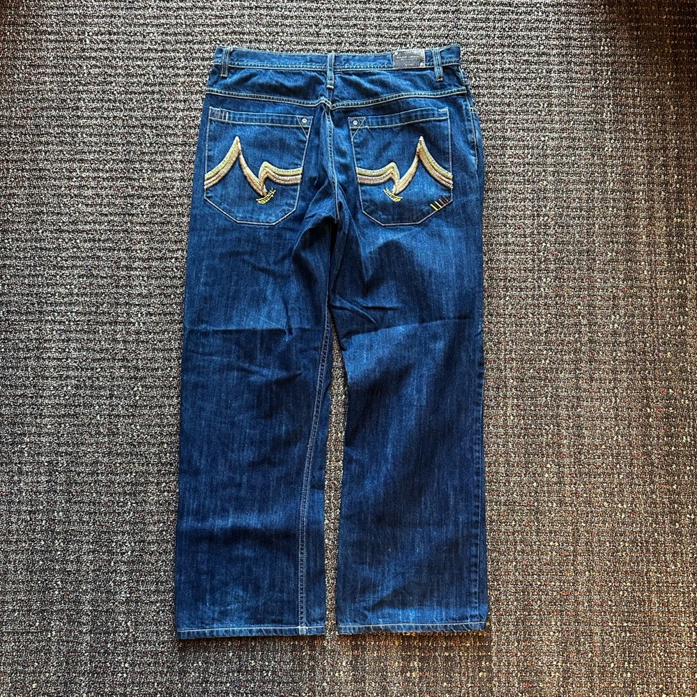 Vintage Y2K Baggy Dark Wash Embroidered Jeans Size 34